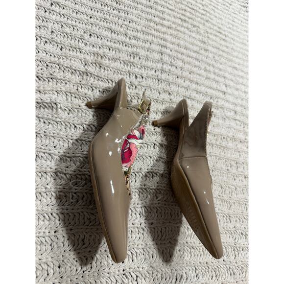 Bandolino Slingback Kitten Heel Shoes Zampa Pointed Toe Patent Womens Sz 7 Nude - Picture 4 of 9
